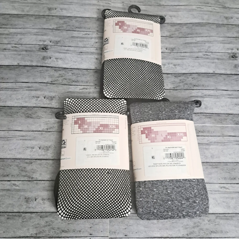 Lot of 3 Women's Secret Treasure Fashion Tights Black fishnet & Heather Dot Sz S